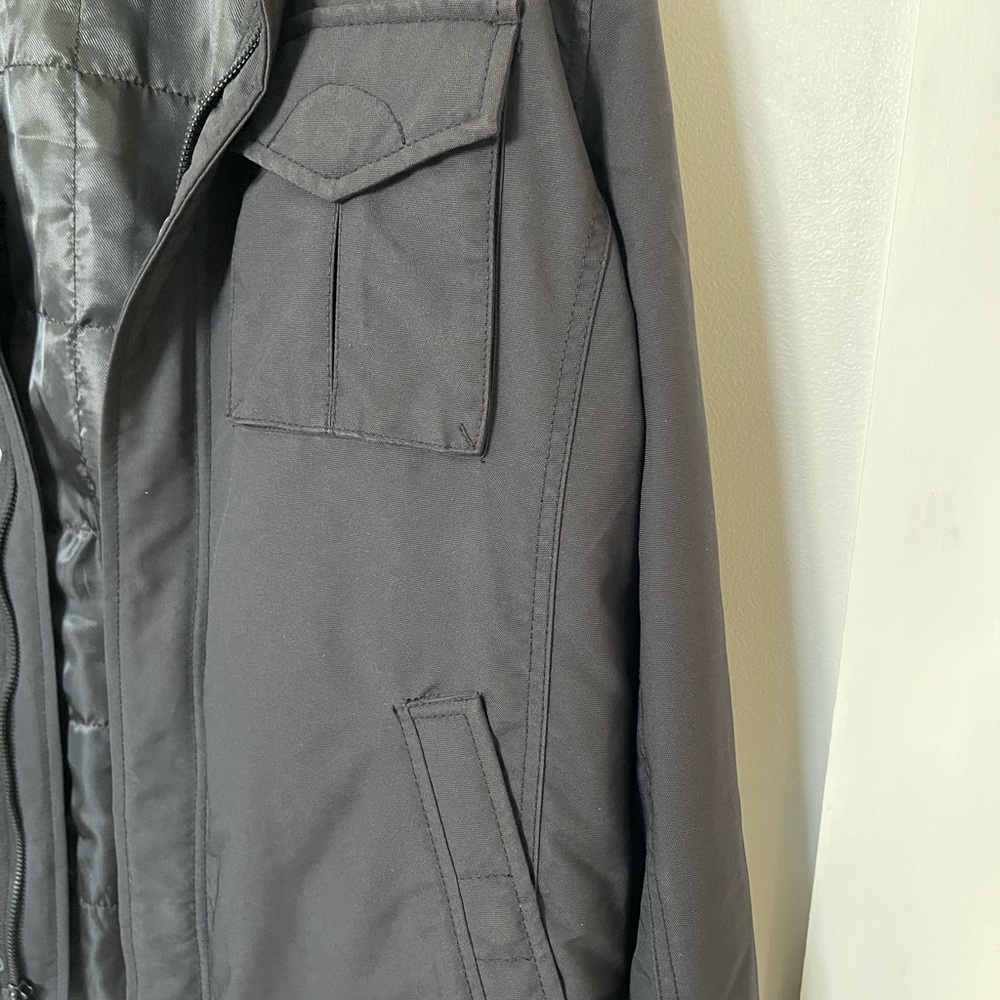 Tommy Hilfiger Large Black Mens coat field bomber jacket zip in hood - Picture 4 of 12